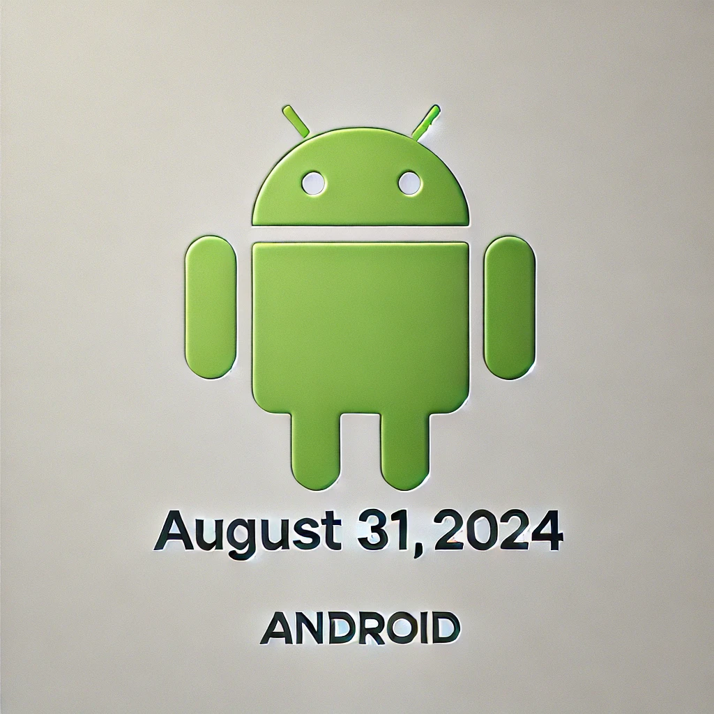 Android logo with the text "August 31, 2024" superimposed over it.