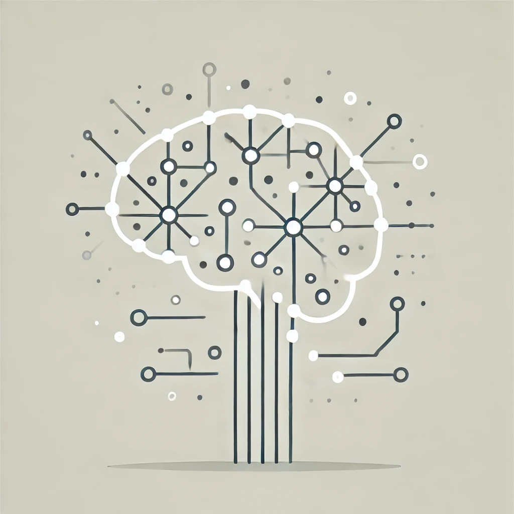 Abstract illustration of a brain connected to data points, symbolizing machine learning.